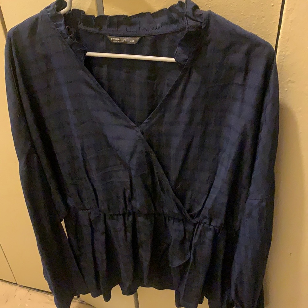 Long Sleeve Navy Blouse